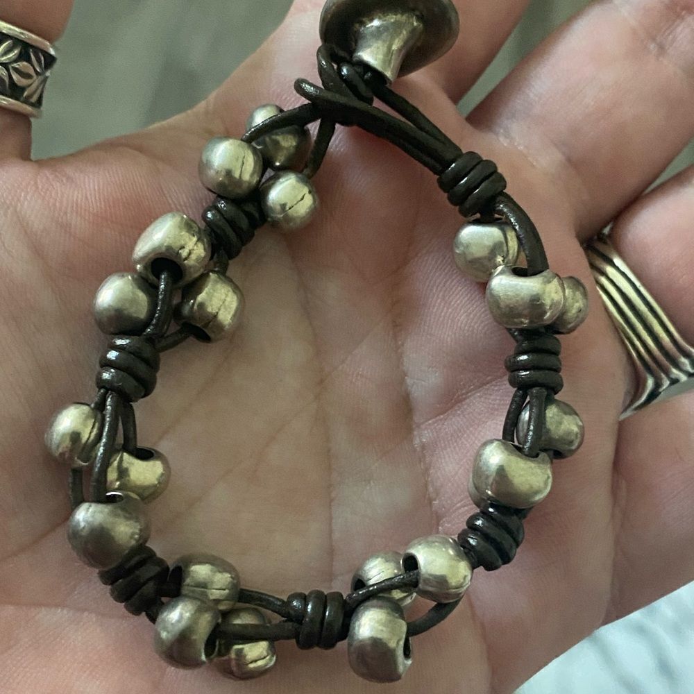 UNO de 50 Leather And Silver Beaded Bracelet